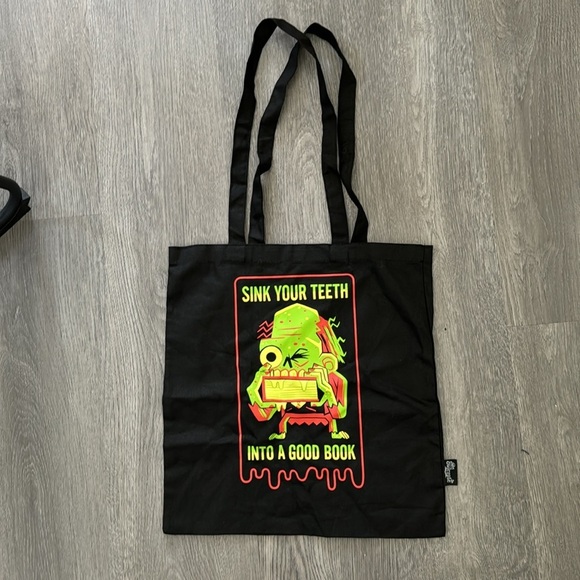 Funky Black Zombie Canvas Book Tote Bag - Picture 2 of 4